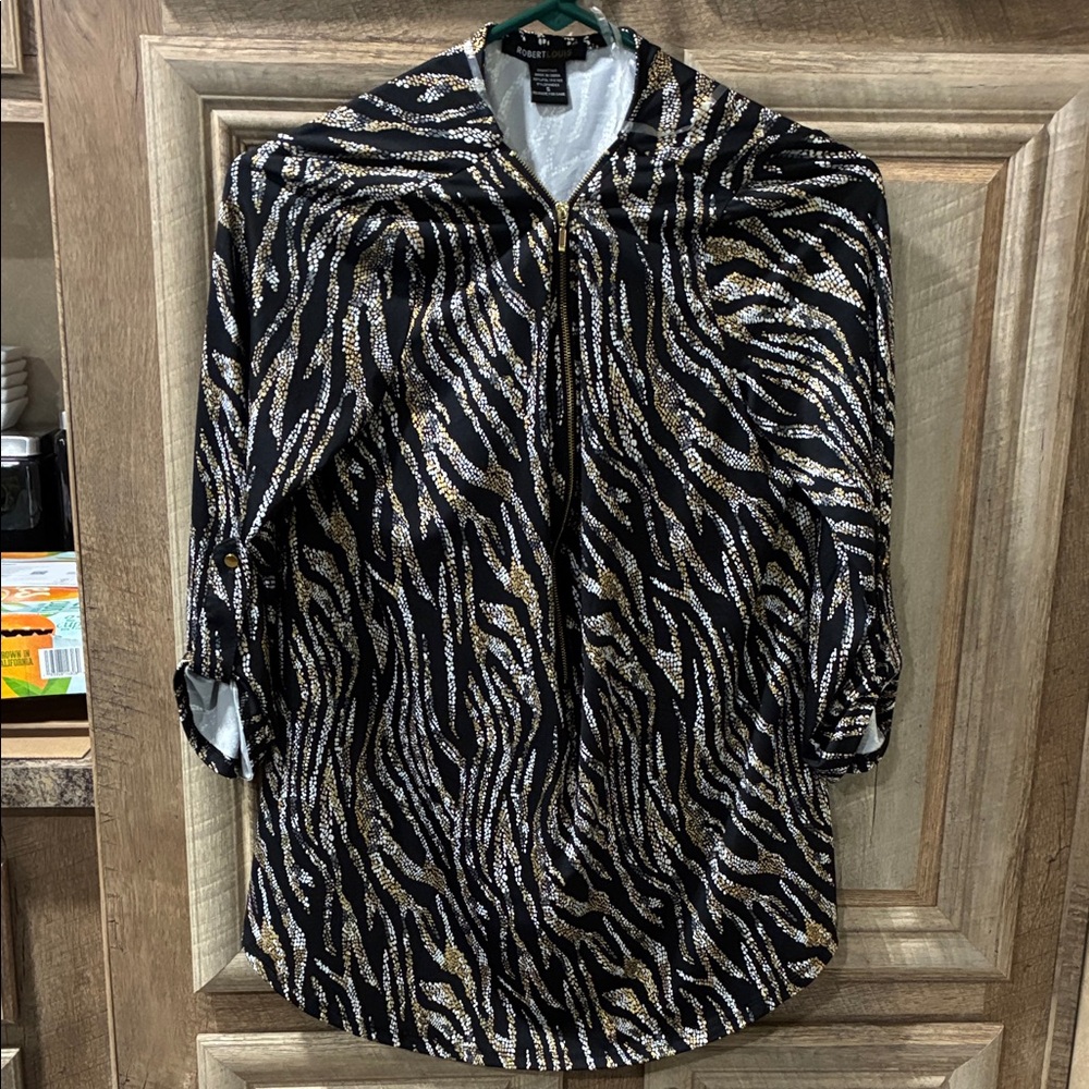 Robert Louis Black and Gold Zebra Print Blouse